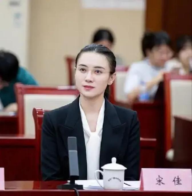 同为政协委员，张译还是张译，宋佳却已不是宋佳了。你看宋佳，一身黑西装，头发利落盘起，架着一副细框眼镜