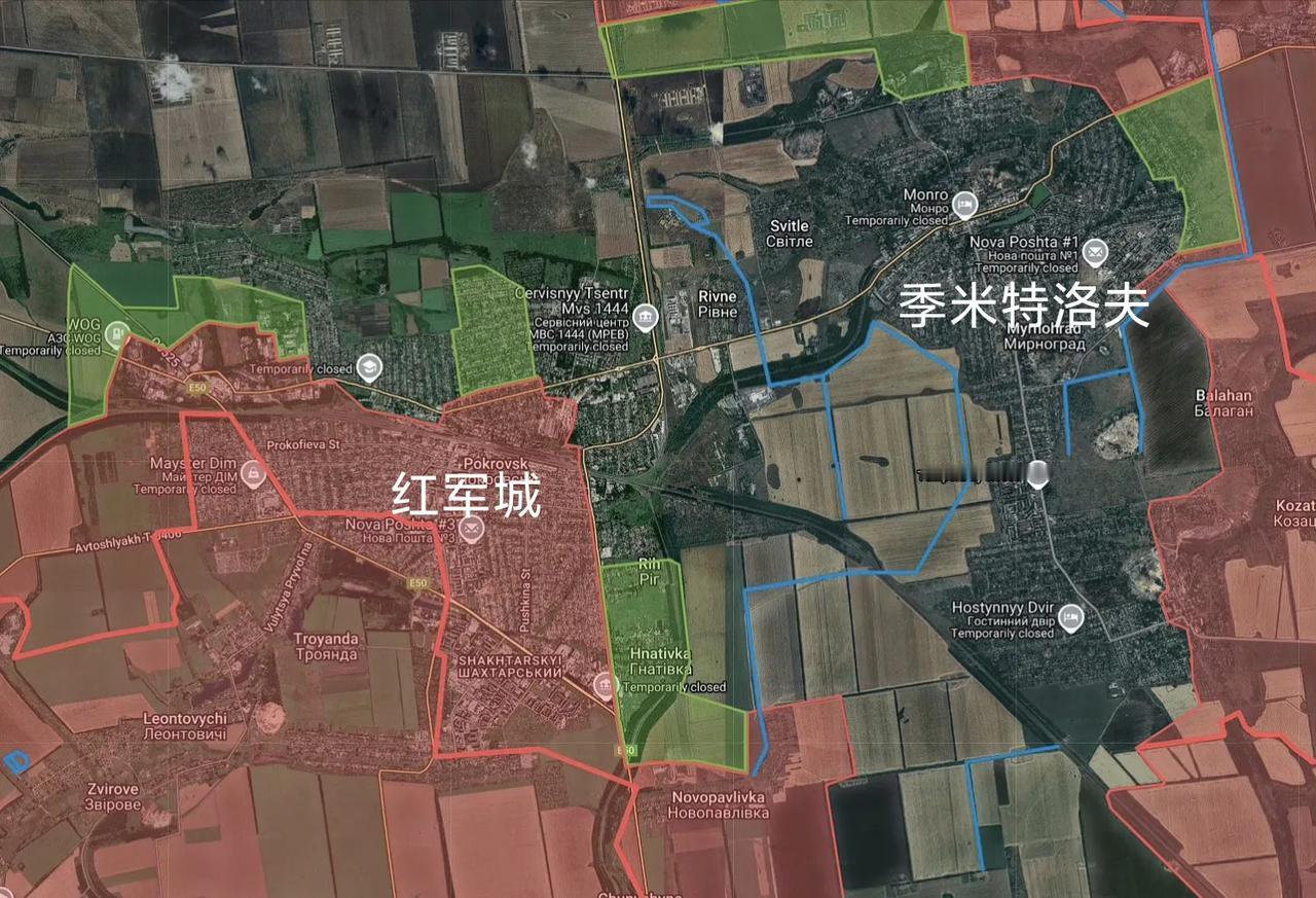 俄军在红军城和季米特洛夫继续推进，北面占领罗金西克的俄军部队也在往南冲，现在的袋