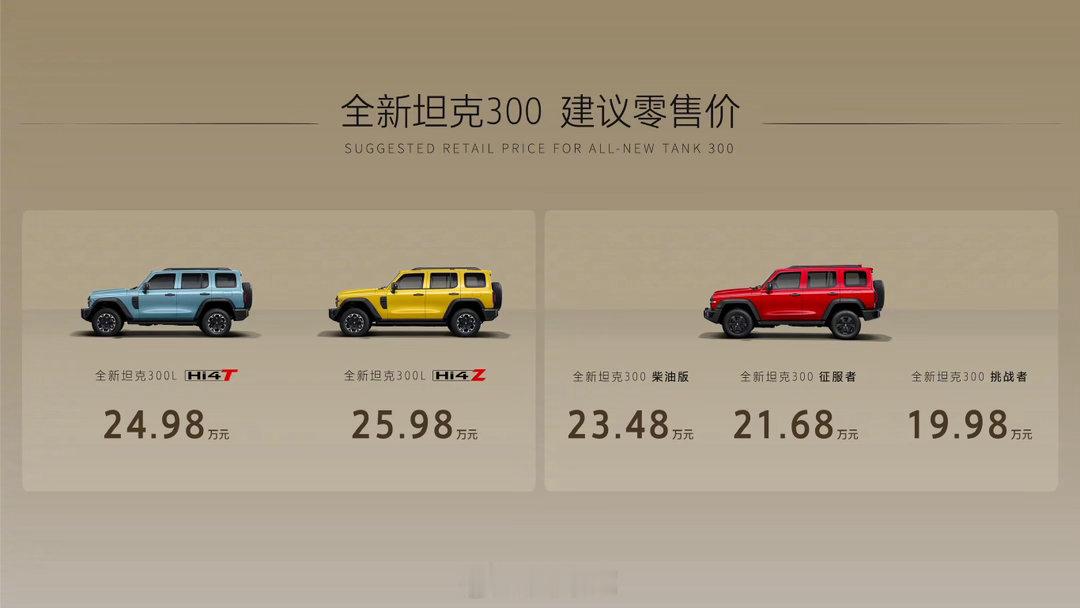 坦克300献给都市年轻人的脚办足够经典，新款上市了，价格19.98-25.98万