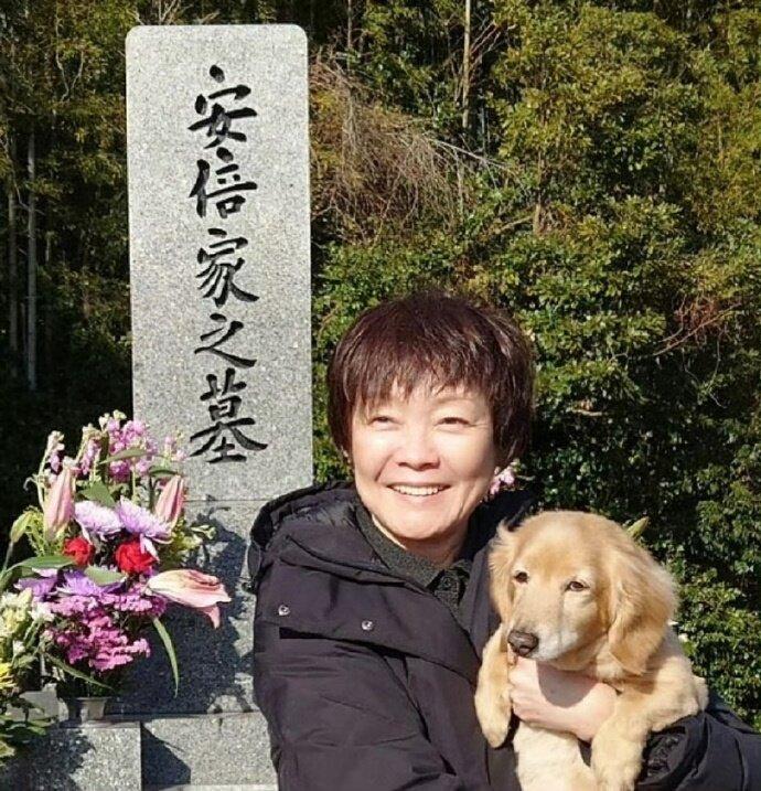 “永别了，主人”安倍昭惠带着爱犬给丈夫上坟后，将安倍晋三的爱犬罗恩送养了。这两