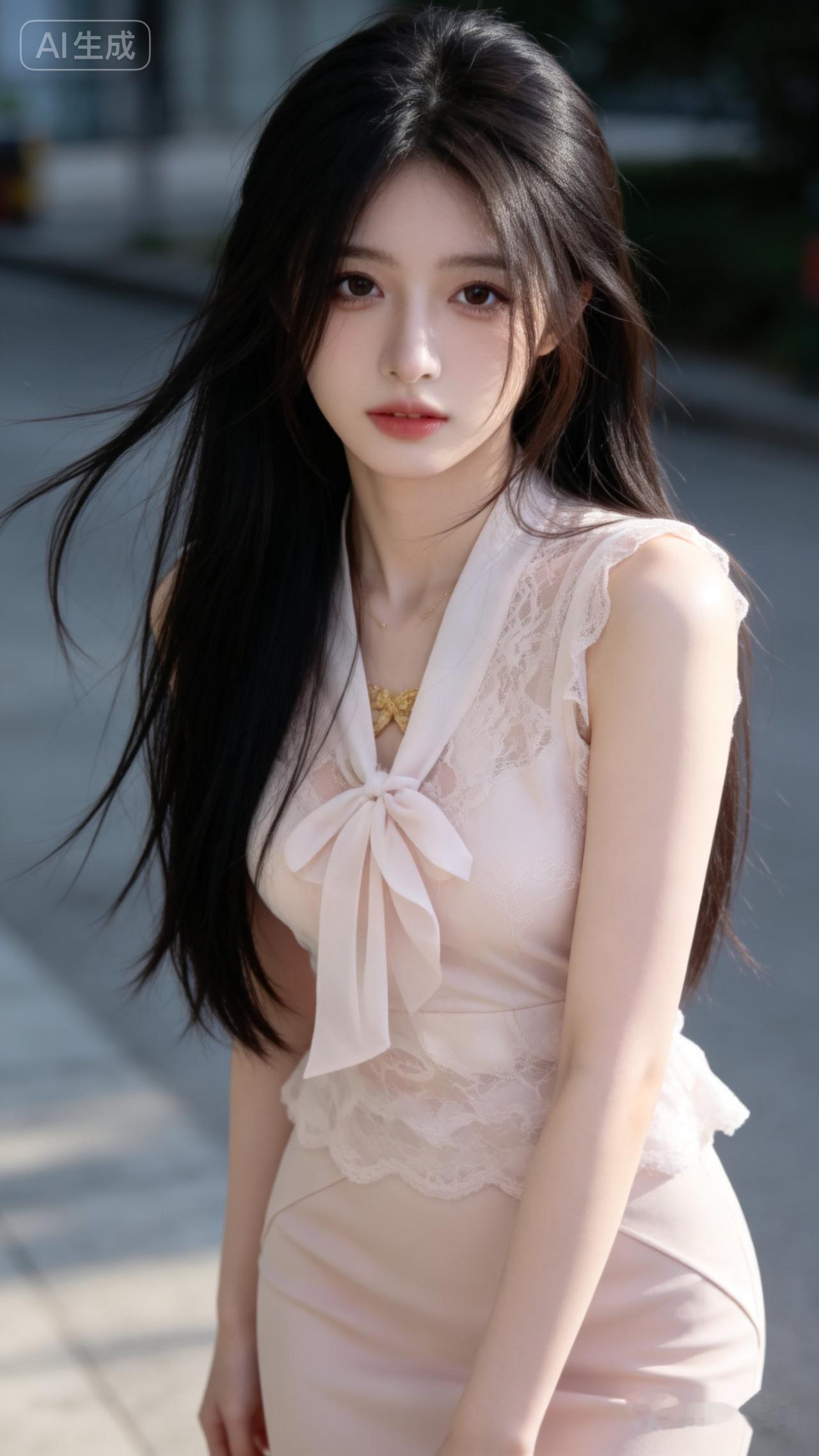 温柔甜美的少女风穿搭，蕾丝连衣裙搭配蝴蝶结，清新自然。