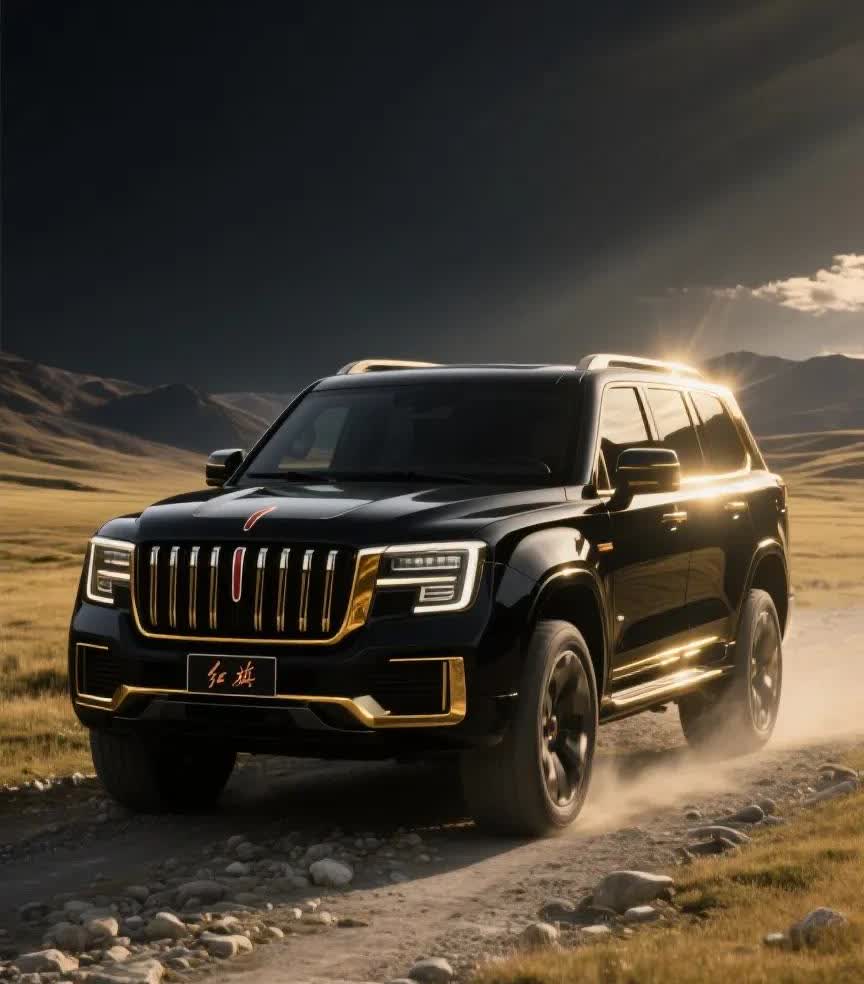 红旗硬派越野SUV，3.0TV6发动机动力强劲；超喜欢这款黑金双拼色，显得硬朗大