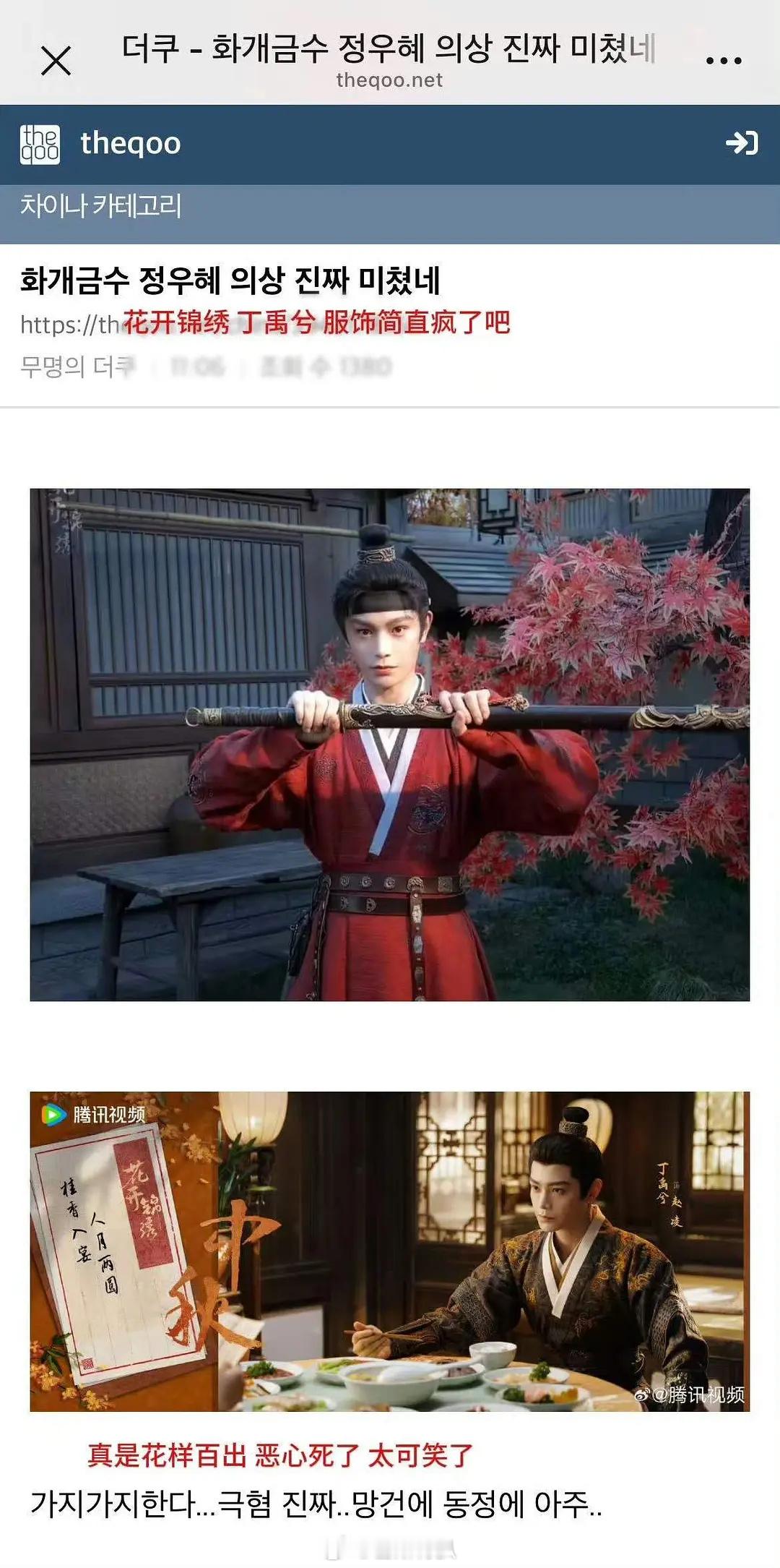 🇰🇷网友因为丁禹兮花开锦绣妆造破防了谁能给这群文盲上一课啊？？​​​