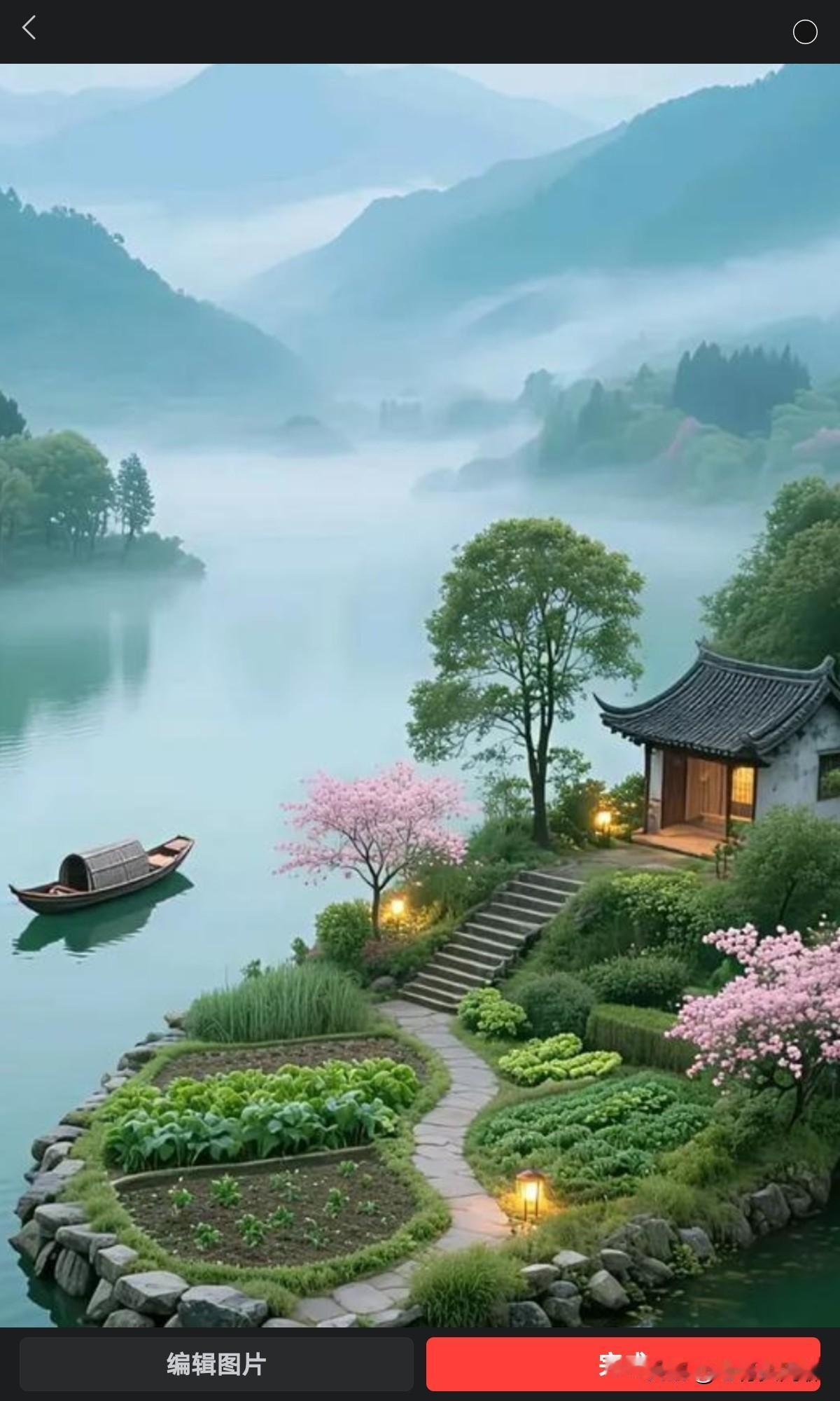 幽舍临溪花作伴，巧设小庐风水好。