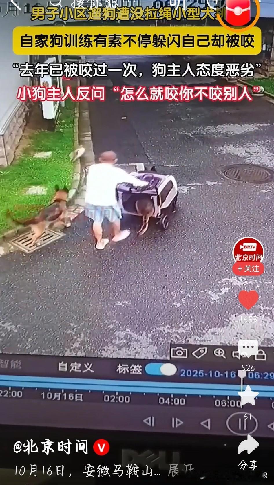 安徽马鞍山这事儿太让人窝火！李先生在小区遛狗，脚脖子突然被咬住，低头一看，又是去