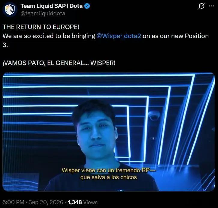 液体官宣Wisper加入担任三号位！感觉Wisper很有实力dota2​​​