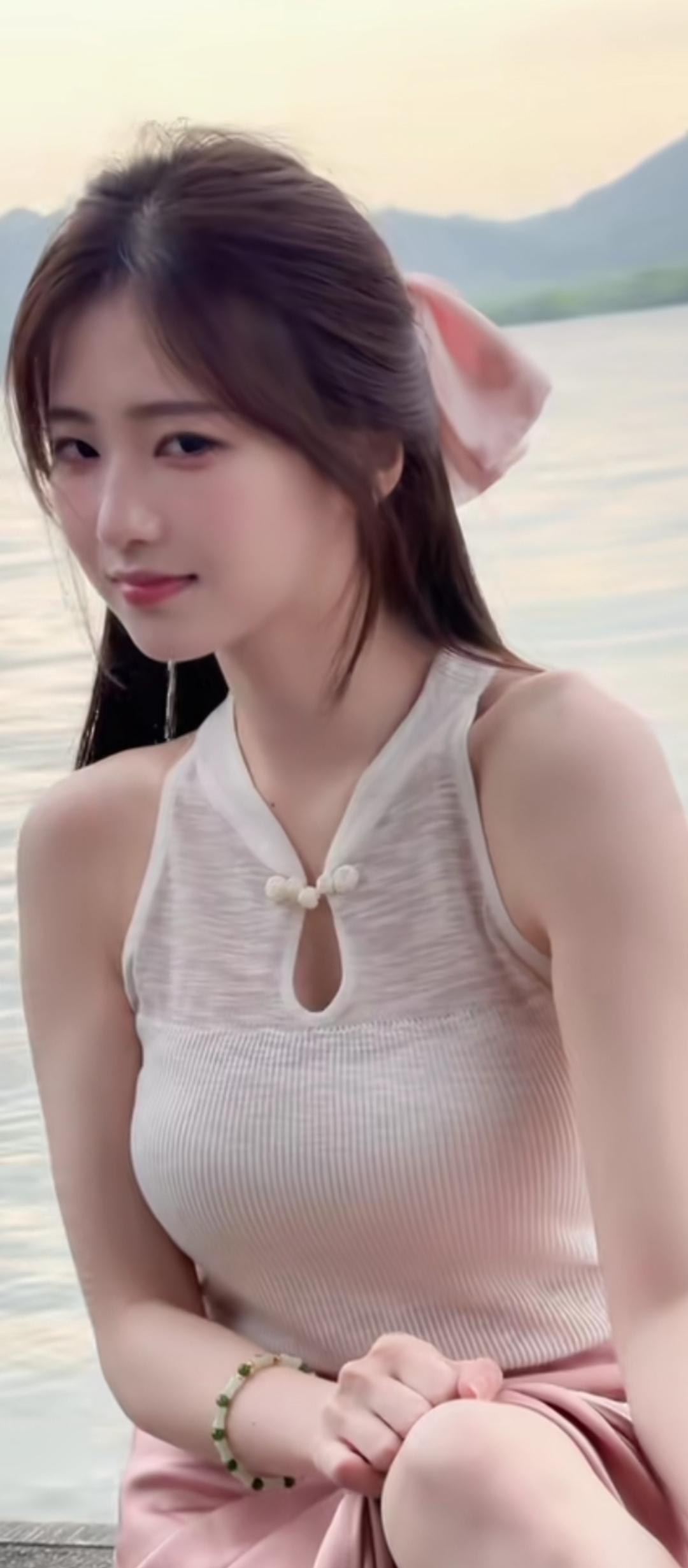 湖畔少女，清新甜美，静享美好时光