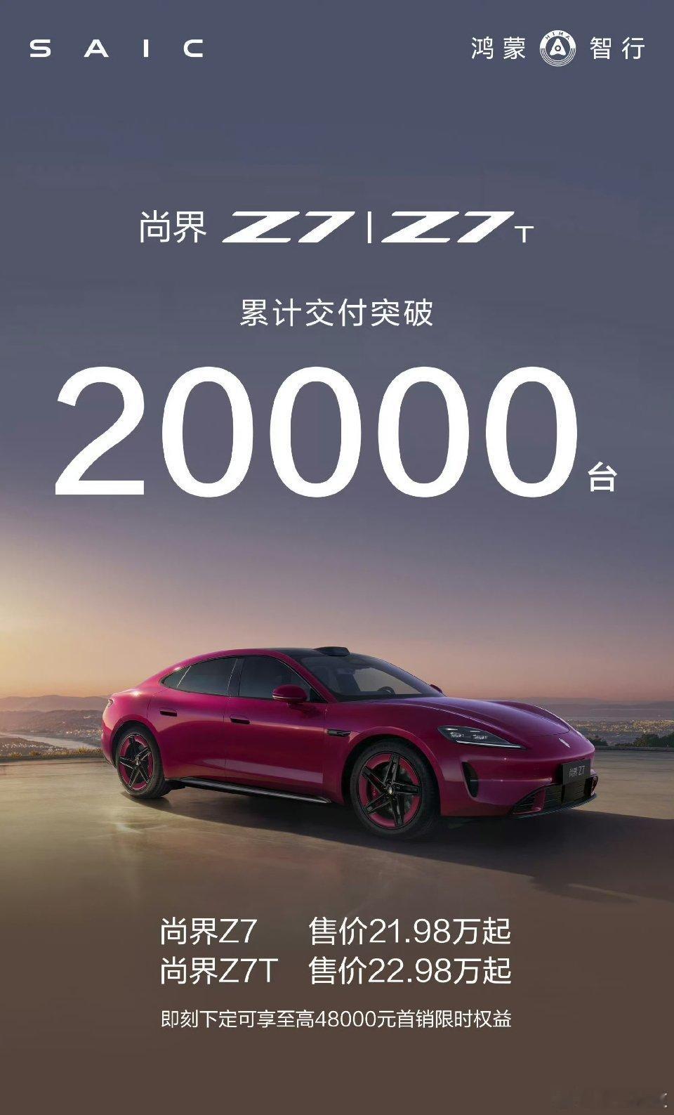 尚界Z7尚界Z7T累计交付突破20000台！7月份也1万的量了！难怪这几天疯狂攻