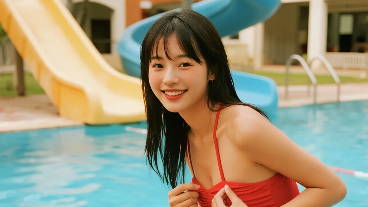 泳池边的清凉一夏，小姐姐的惬意生活