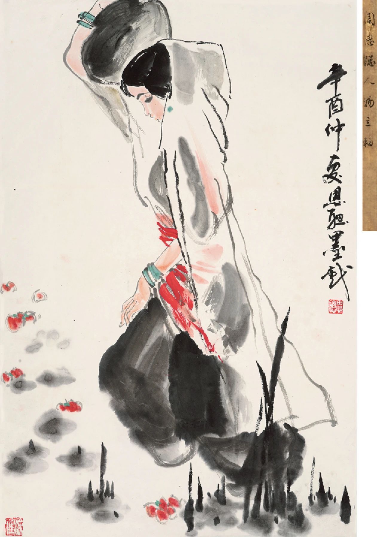 周思聪在墨色运用上，她突破传统技法，通过矾纸处理、泼洒点染等实验性手法，形成斑驳