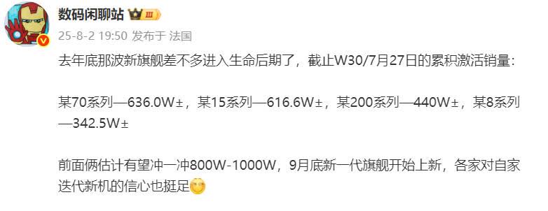 这是国产四大品牌当家旗舰销量数据1、数据都是截止到7月27日的；2、华为