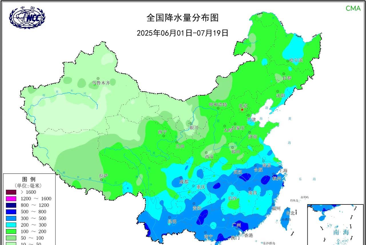 夏三月已经过半，全国累计降水量上中东部大部地区在100-200mm以上，长江沿线