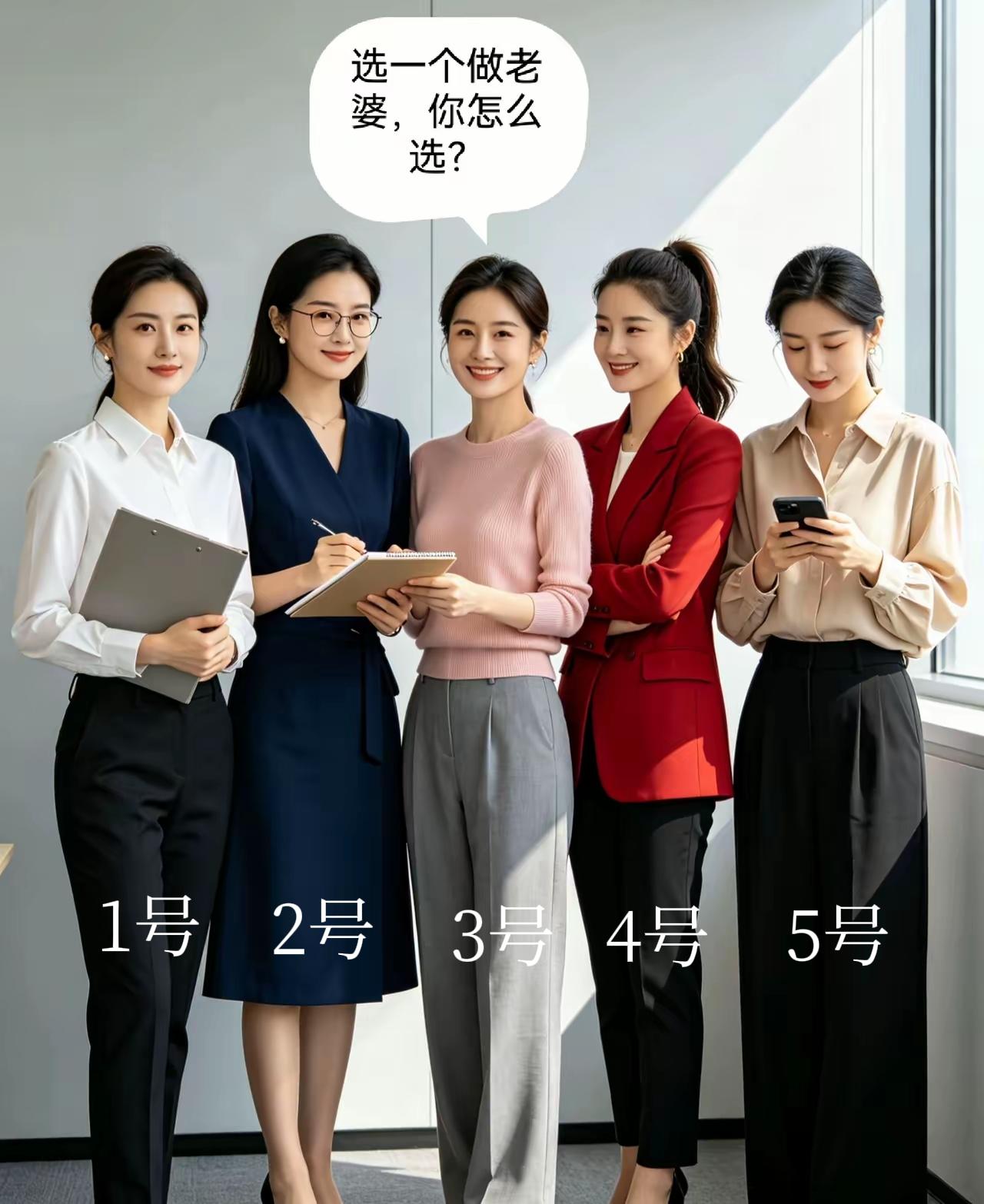 公司五位白领美女，有一位是销售部总管，你猜几号是？无论对错都嫁给你，你看咋样？女