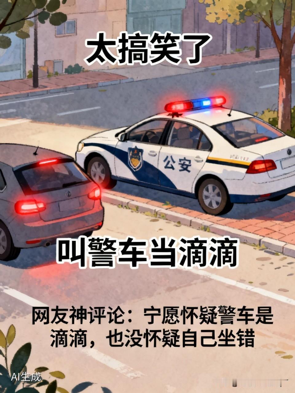 太搞笑了有一个网友打滴滴车，竟然叫了一辆警车。他反复确认后，路边就停了这一辆