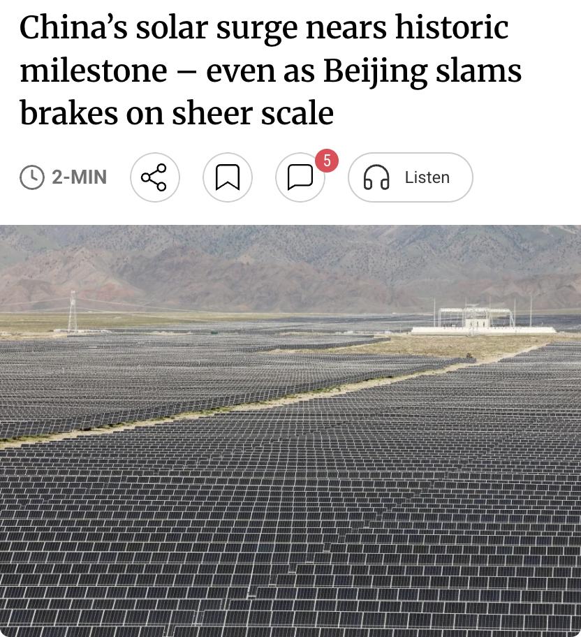 外媒：中国太阳能装机容量今年有望历史性超越煤电，成为最大电源类型。截至6月底