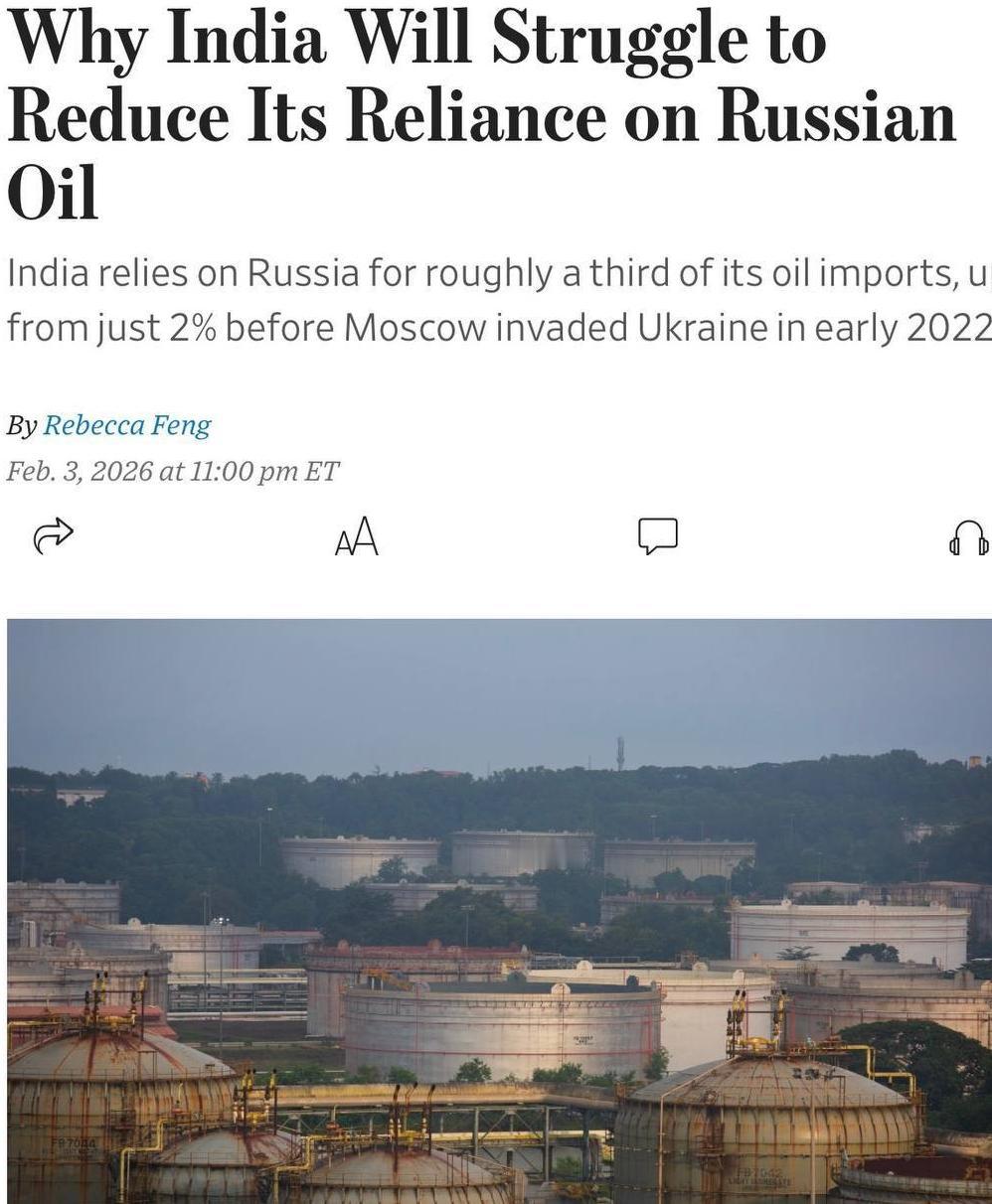 华尔街日报：印度难以放弃俄罗斯石油，其中有中国因素《华尔街日报》明确提到，印