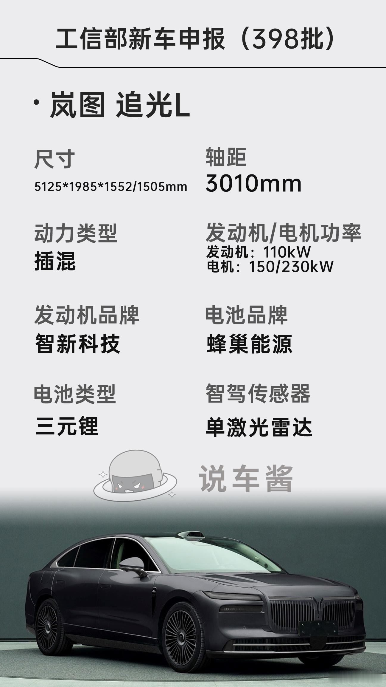 岚图追光L申报工信部公告岚图岚图追光L新能源汽车​​​