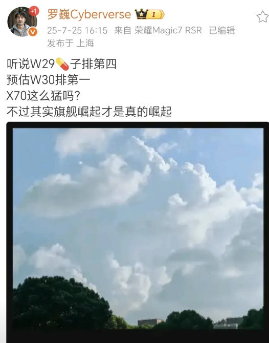 真的假的？荣耀上升这么厉害？如果W29拍第四，W30干到第一的话，那么确实说明