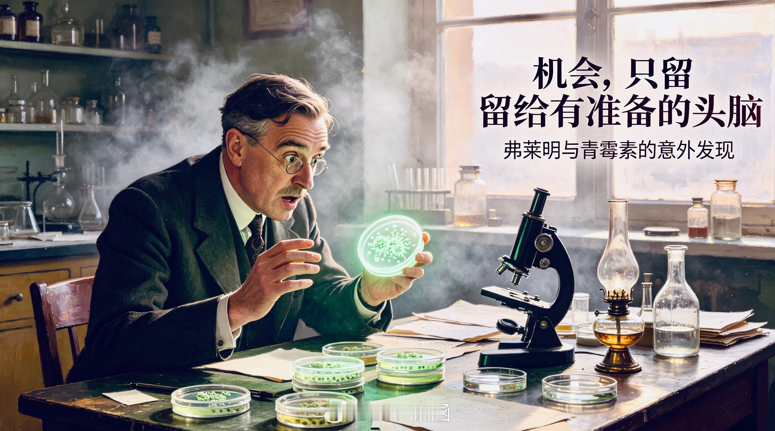 人类第一种抗生素——青霉素，是“懒”出来的。1928年，弗莱明度假前忘了收拾培养