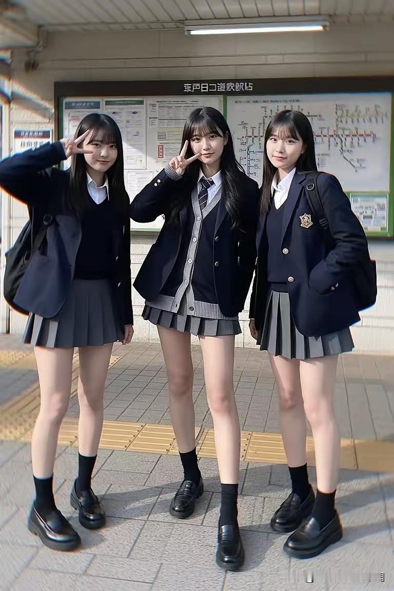 青春校园风，姐妹三人一起摆POSE！📸👭💕