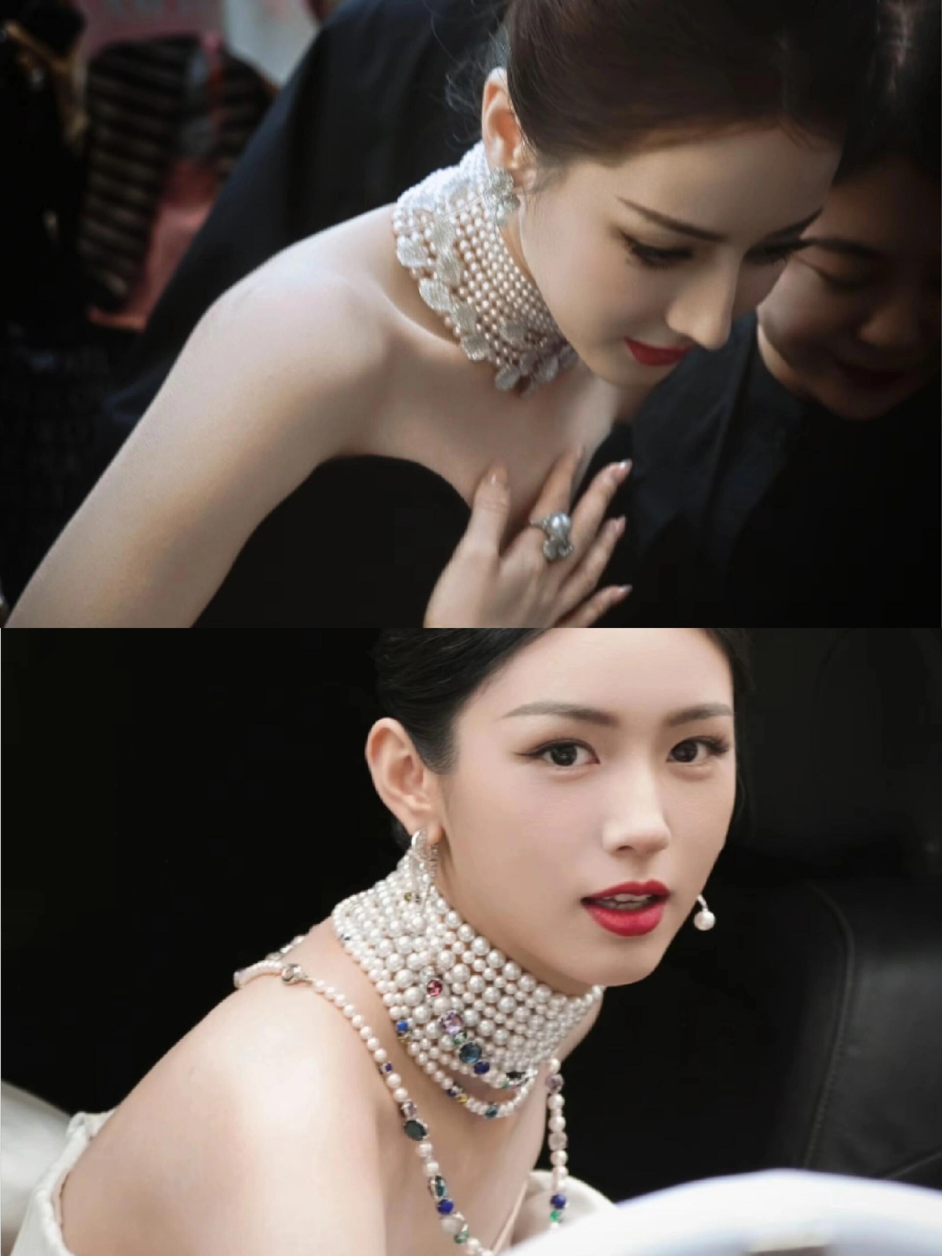 跟你们脖子能挂九层珍珠项链的女明星亲了！闵塔鲨审美迪丽热巴巴黎出图​​​