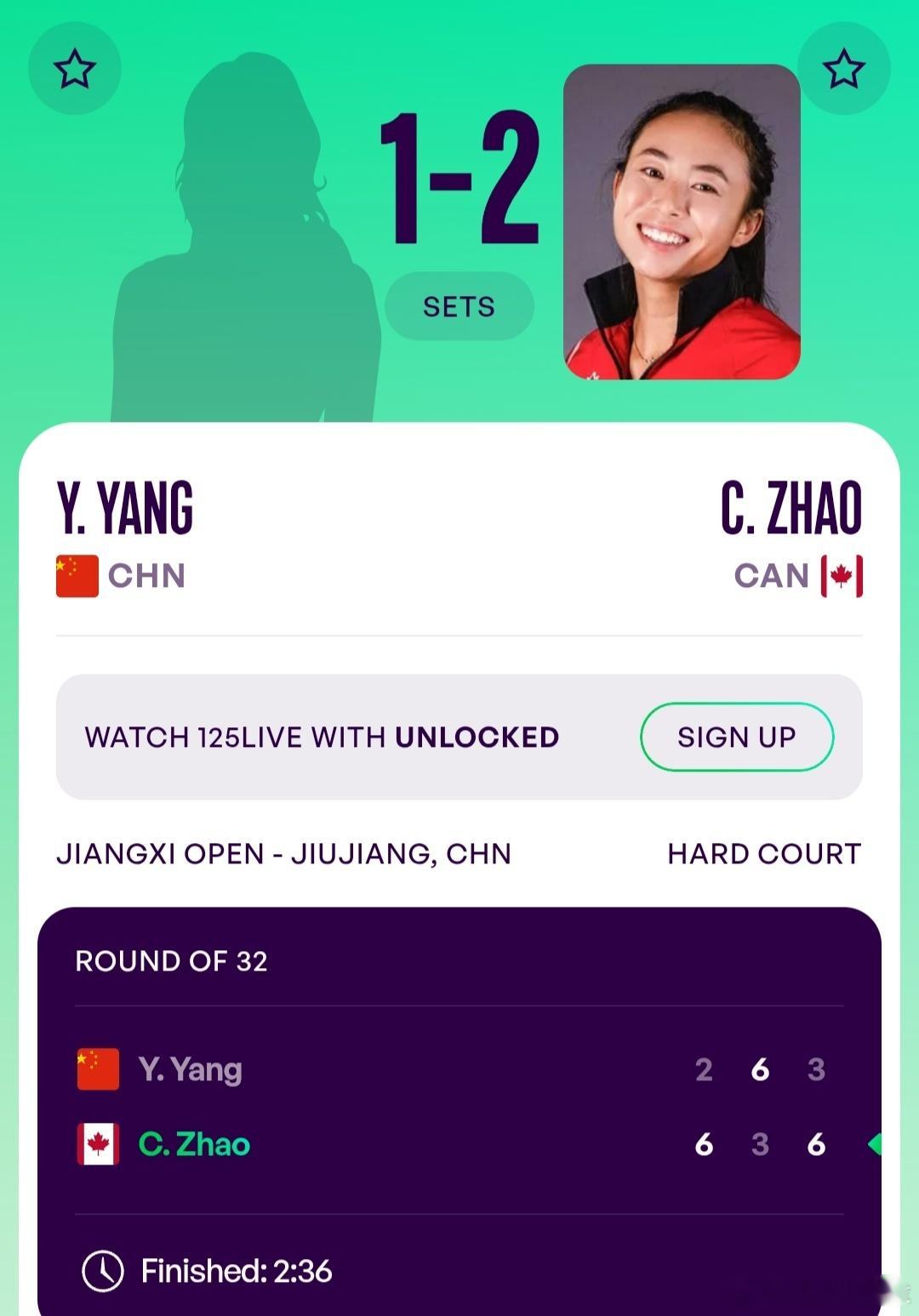 WTA125九江站🇨🇳女单第1轮杨一迪🇨🇳2-6/6-3/3-6不敌资格