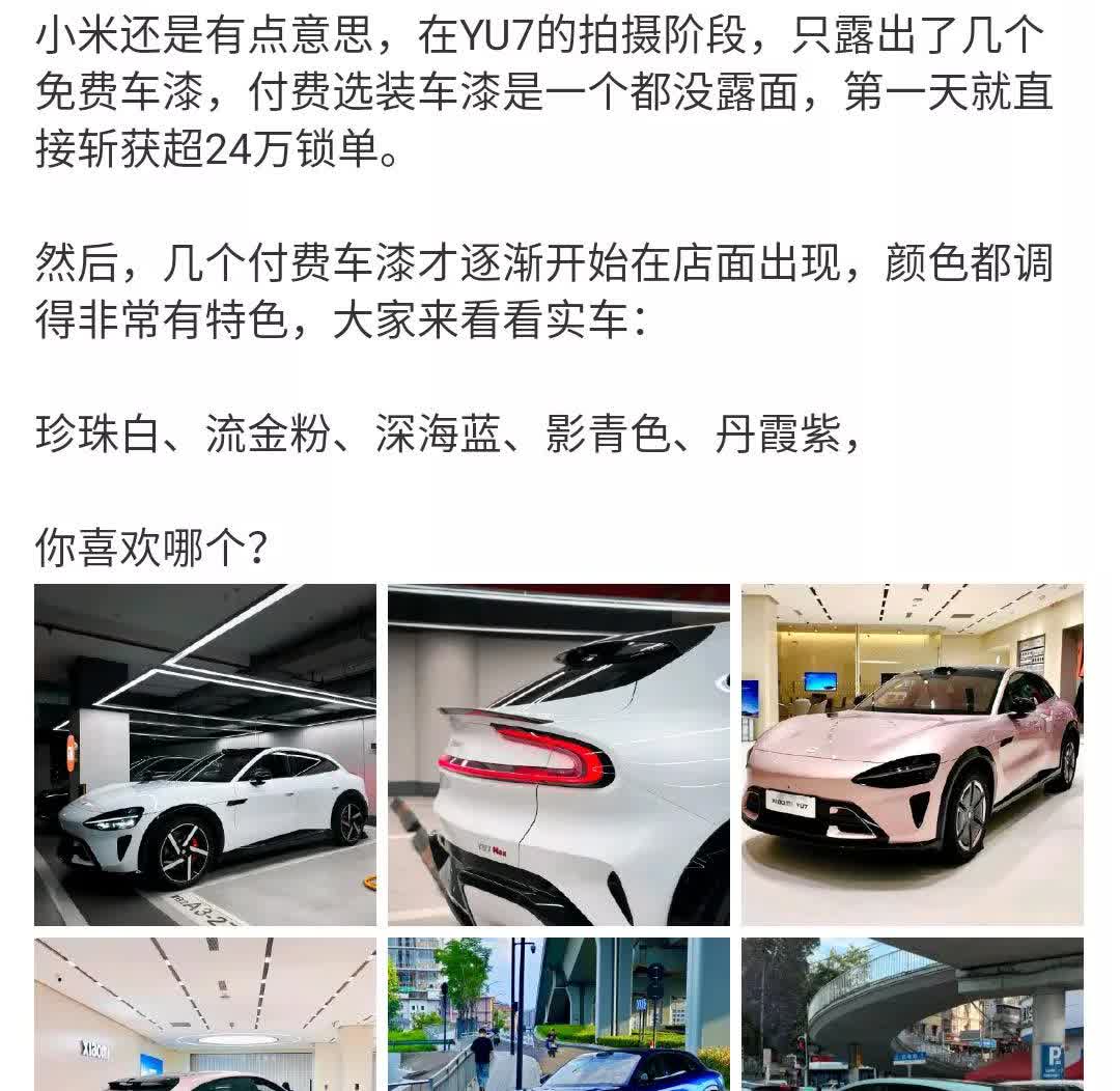 二师兄：小米挺有意思的，是开始只给了几个免费车漆，由于大家锁单太快，这种付费车漆