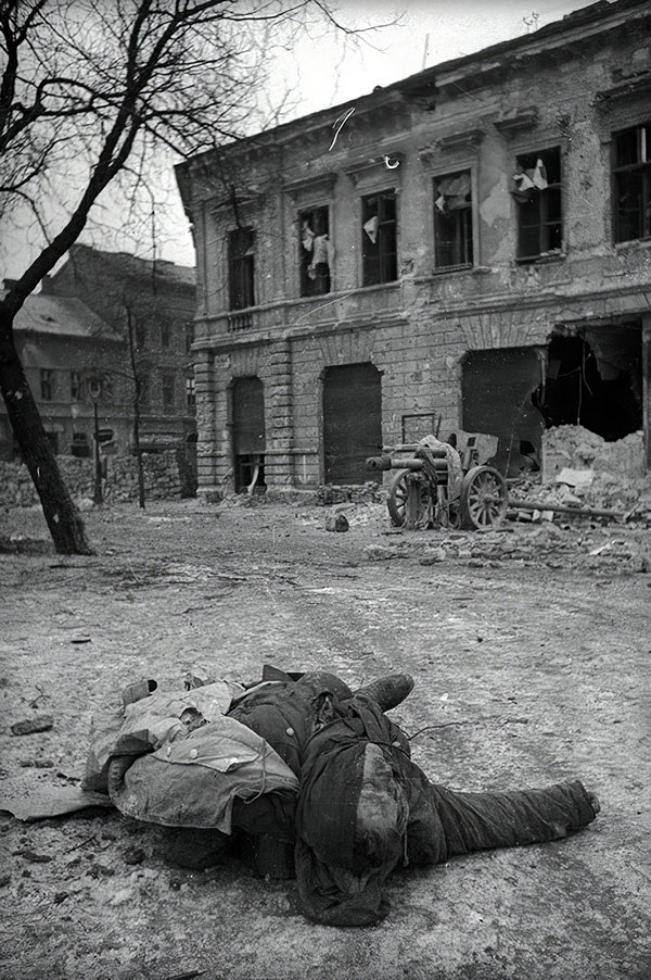 1945年布达佩斯战场纪实：榴弹炮旁的士兵坟墓与战争的短暂纪念