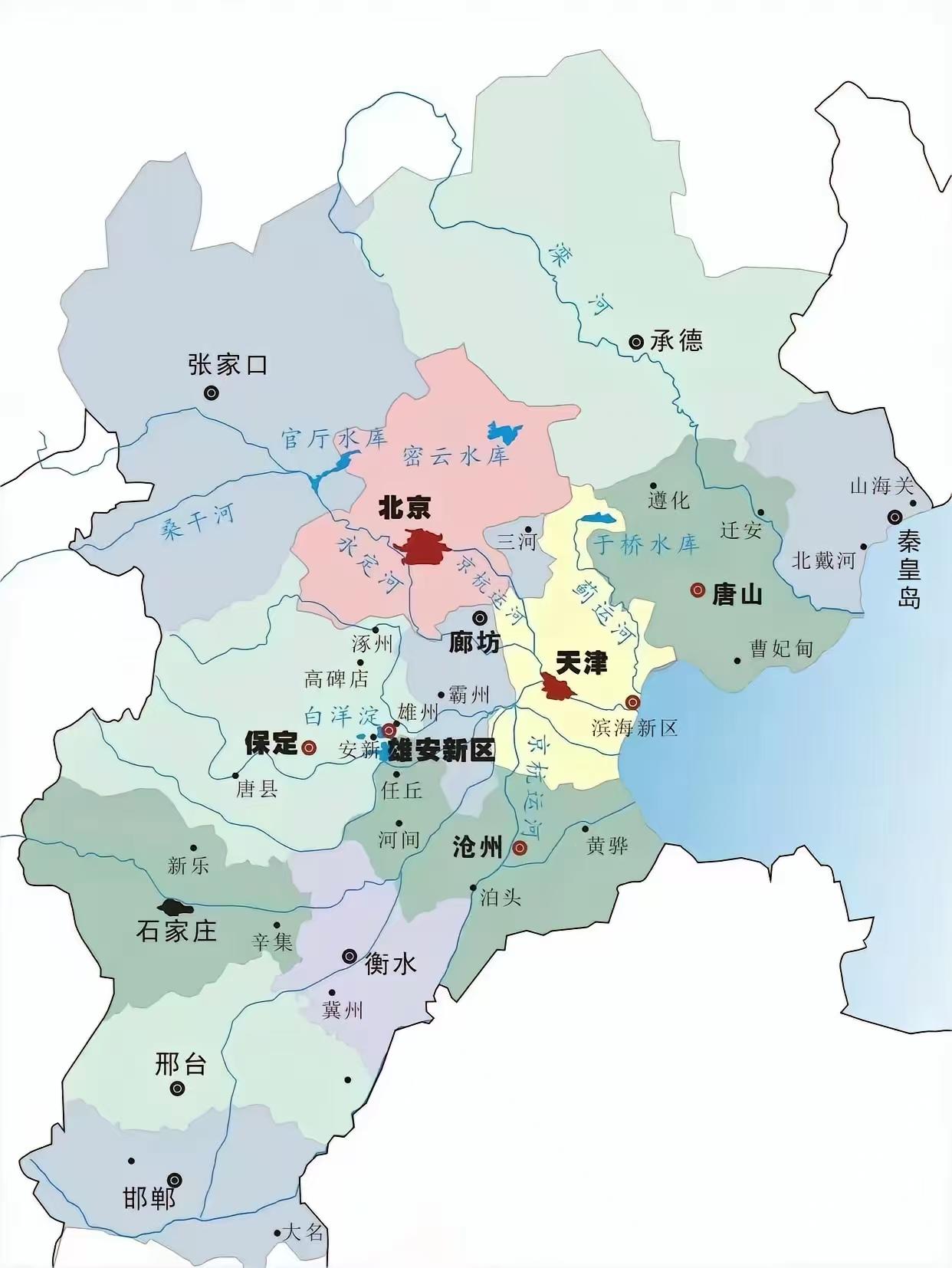 河北省河流形势图：河北省的河流密度比较大，但基本都是季节性河流，而且水流量不够
