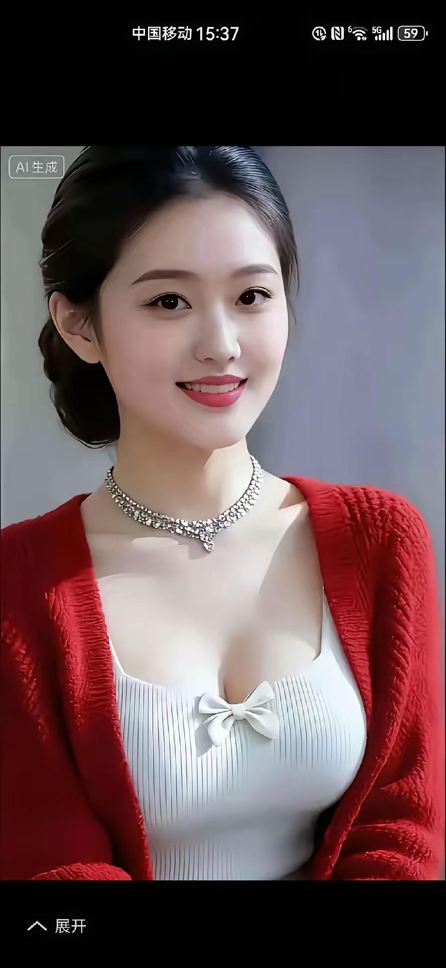 甜美笑容，红衣白裙，优雅气质，AI生成美照