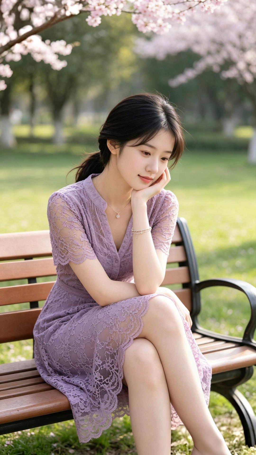 春日午后，公园长椅上的温柔时光🌸💐