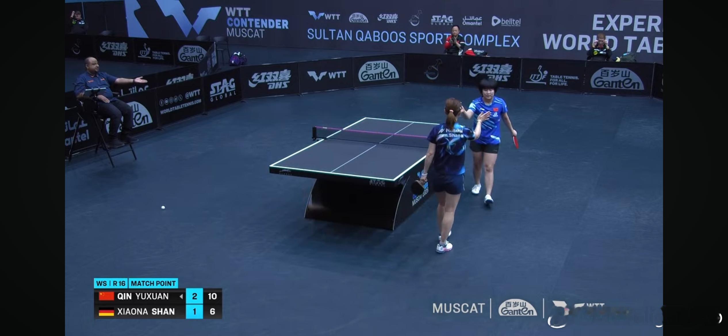 WTT常规挑战赛马斯喀特站2026女单1/8决赛：🇨🇳覃予萱3比1单晓娜?