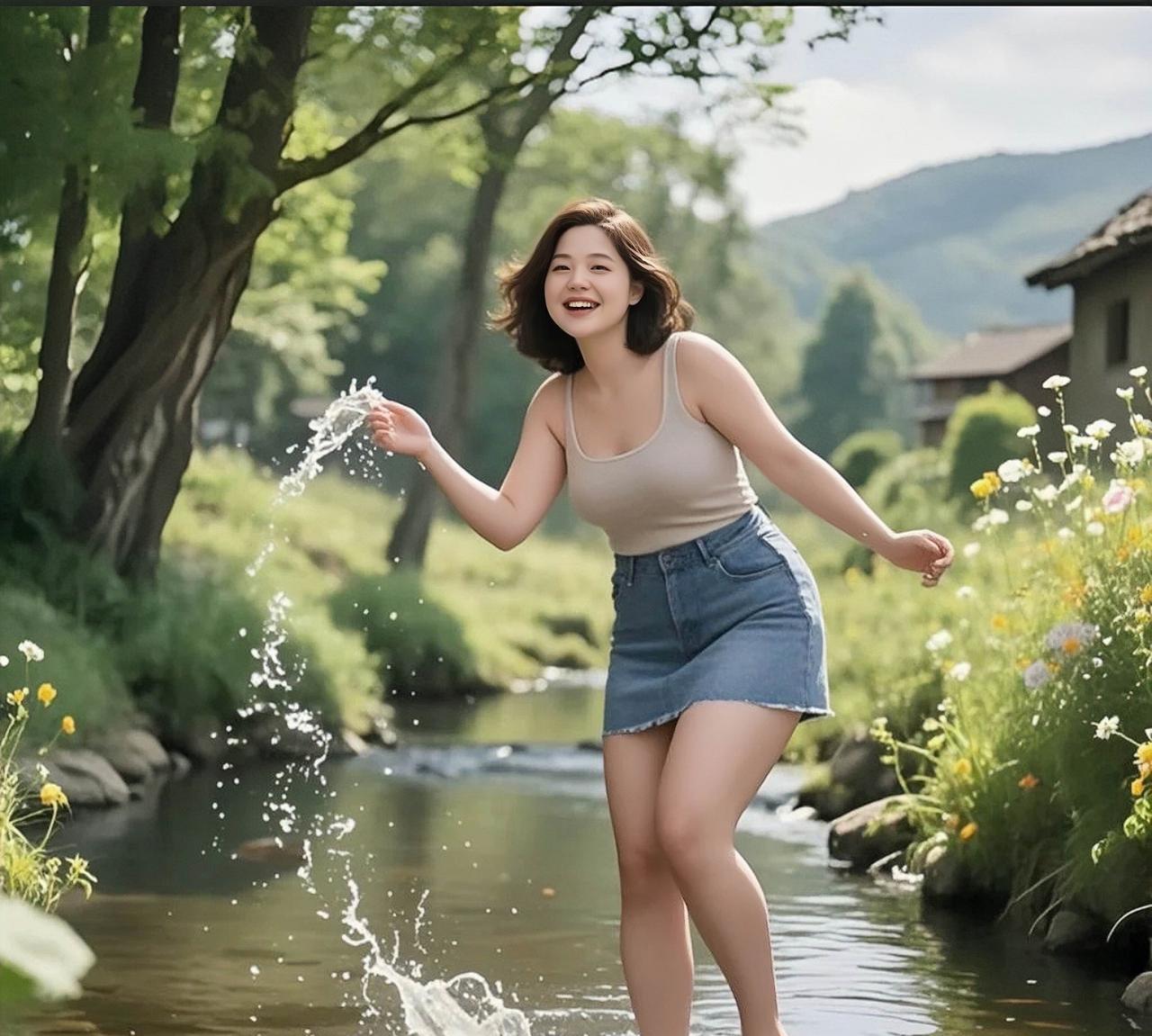 村头的小溪夏日，村头小溪成了最灵动的风景。阳光慷慨，将溪水烘得温热，她笑着赤脚