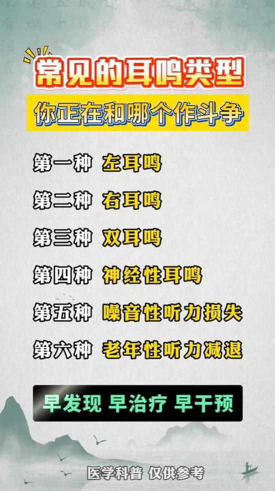 耳鸣与听力减退六种分类自查，早重视早调理