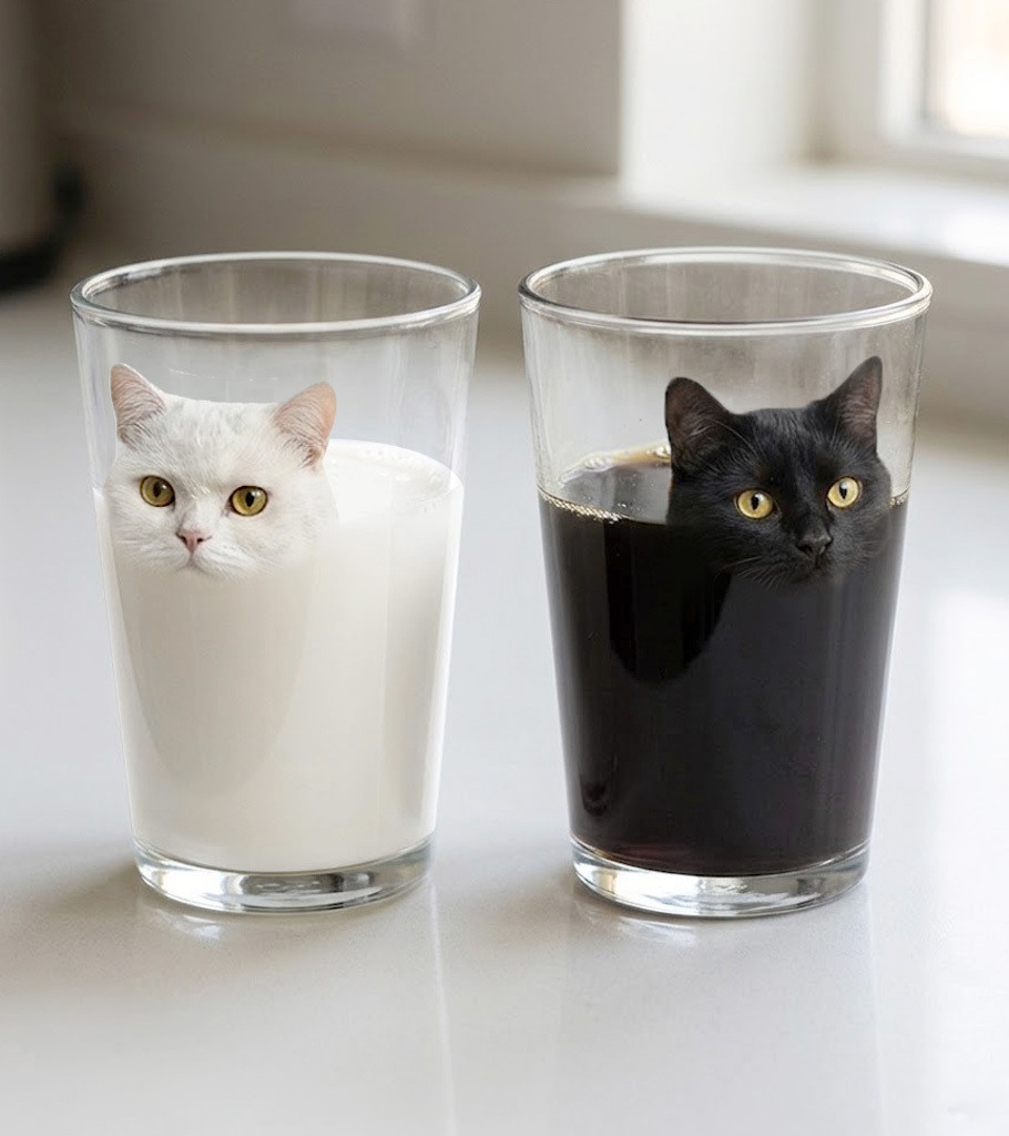 早就听说猫咪总能化身液体，于是我构思出了一款能让液体变成猫咪的杯子。