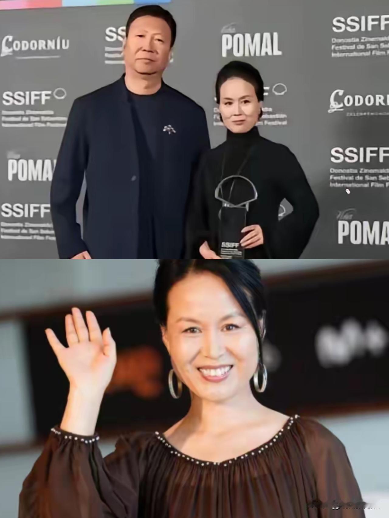 看他俩后面海报，全是国外的品牌。她拍的《监狱来的妈妈》愣是把她包装成反抗家暴