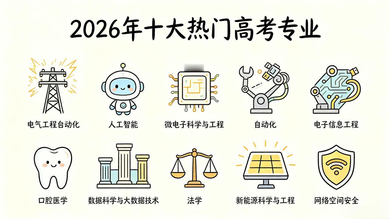 高考填报志愿怎么选？2026年十大热门专业给大家整理好了。第一，电气工程及其自