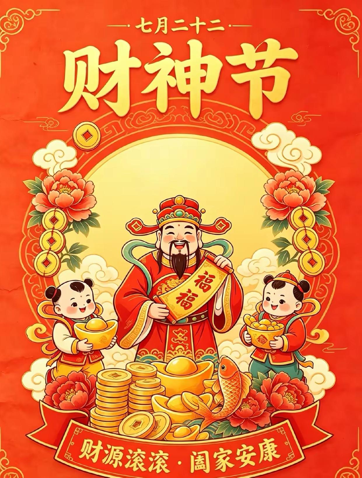 今天是農曆是七月二十二，是傳統的財神節，也就是財神爺的生日，所以祝所有善良的人家