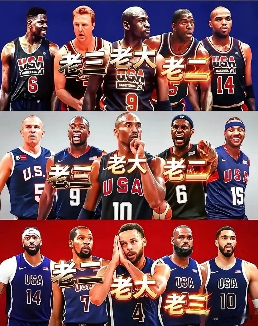 1992年美国男篮核心，迈克尔·乔丹、魔术师约翰逊、拉里·伯德，乔丹是绝对的老大