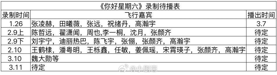 你好星期六《你好星期六》最新录制待播表你好星期六‖