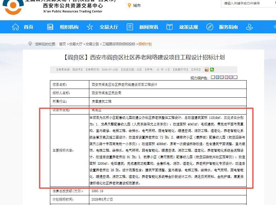 总投资额5895.19万元！西安这三所小区配套幼儿园将改建为公办社区养老院...