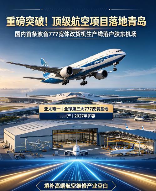 重磅突破！顶级航空项目落地青岛！ 国内首条波音777宽体客机改货机生产线，正