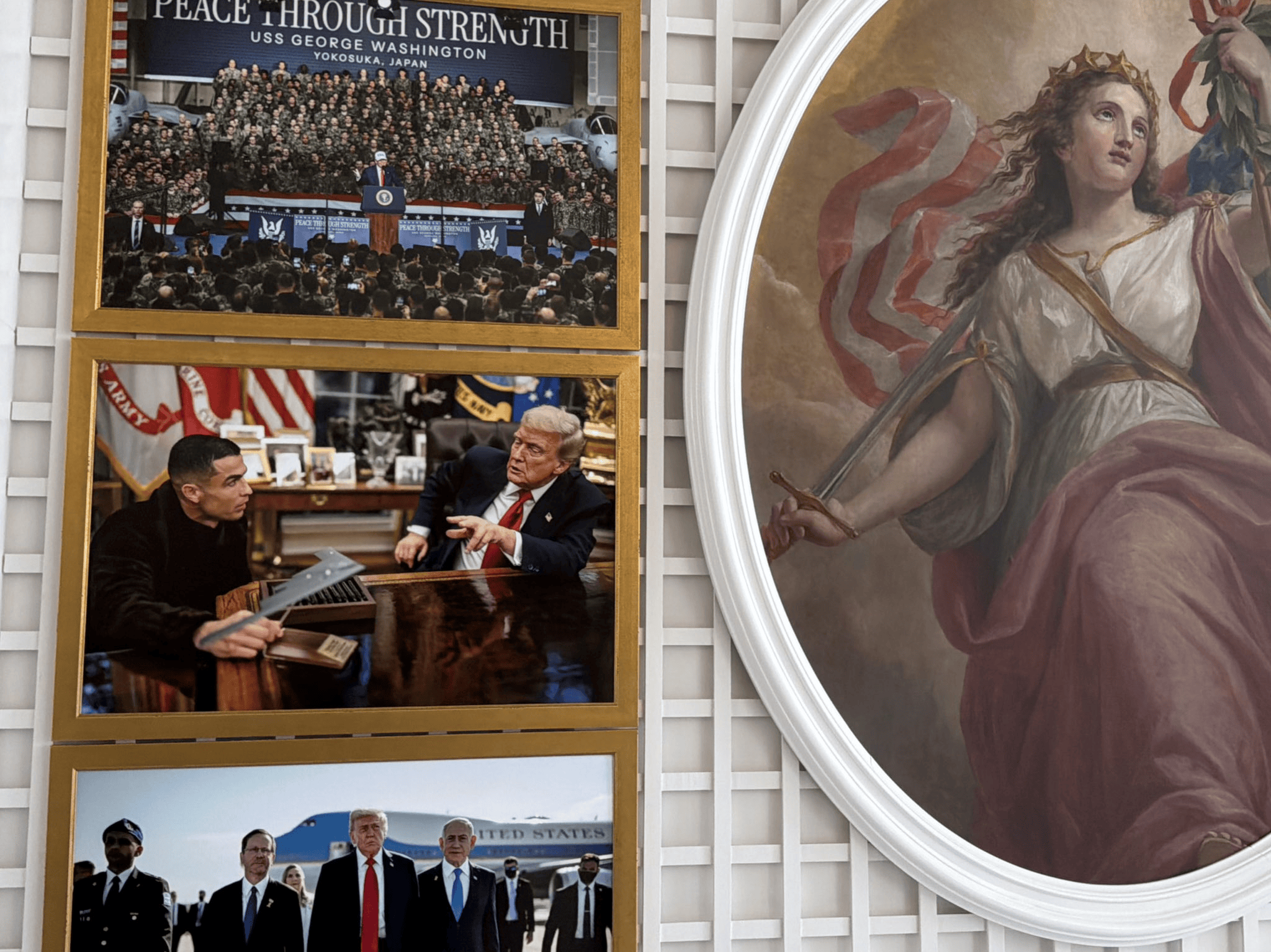 名记晒图: 特朗普办公室悬挂与C罗合影, 后者此前曾到访白宫