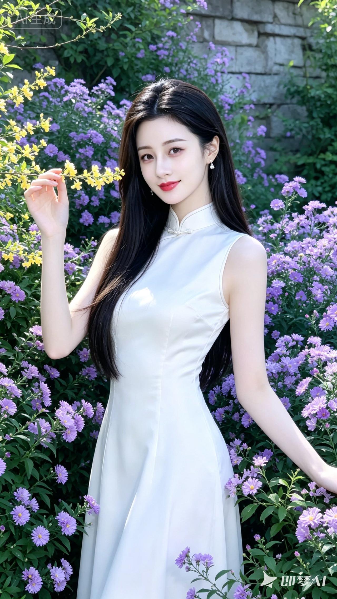 优雅白裙少女，置身花海，绽放自然美！🌸💃