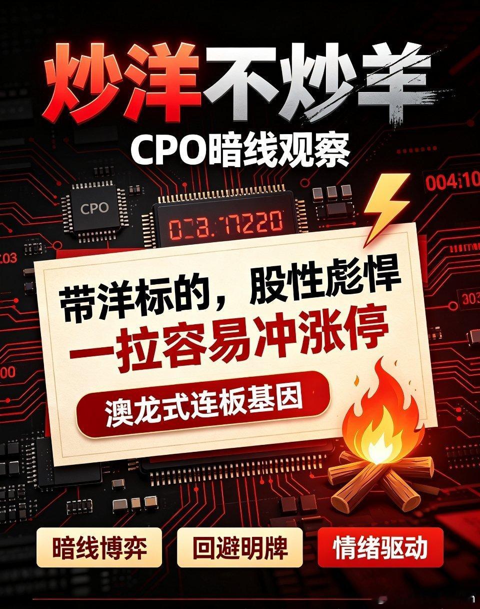 ｜游资炒作“洋”字，股性优先CPO里面带“洋”字标的，股性非常彪悍，一拉就容易冲