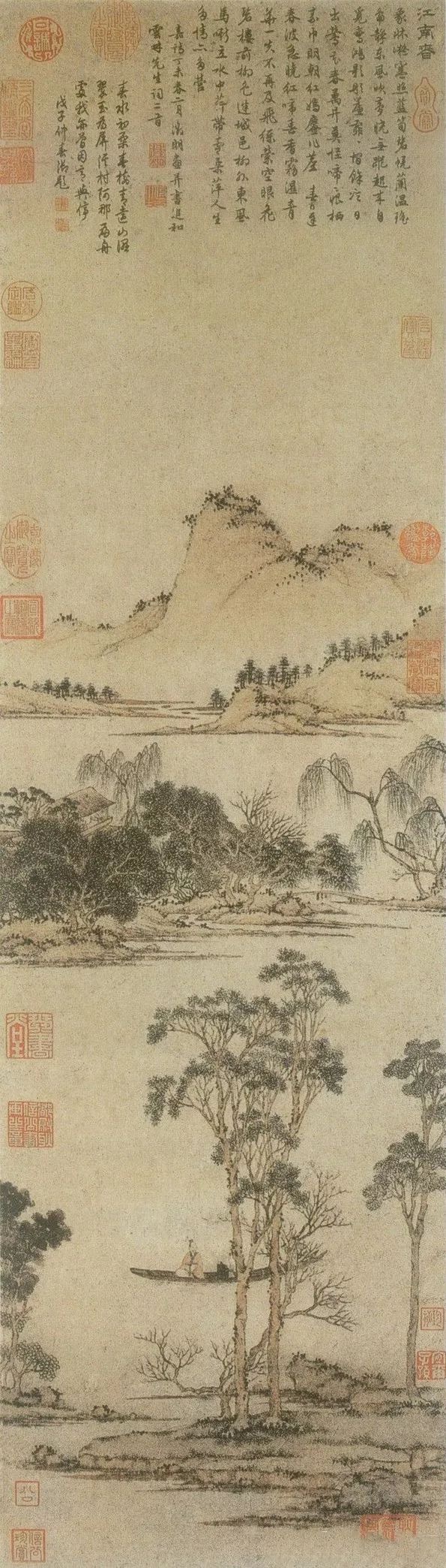 文徵明《江南春图》纸本设色纵106厘米，横30厘米台北故宫博物院藏