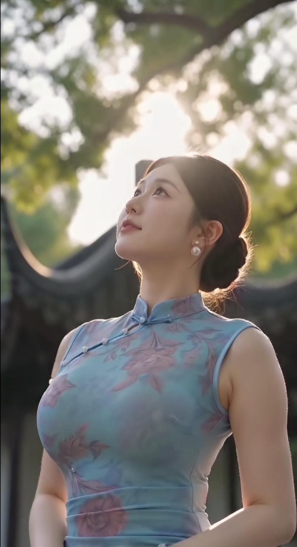 优雅旗袍，古典韵味，园林阳光下的美丽瞬间…