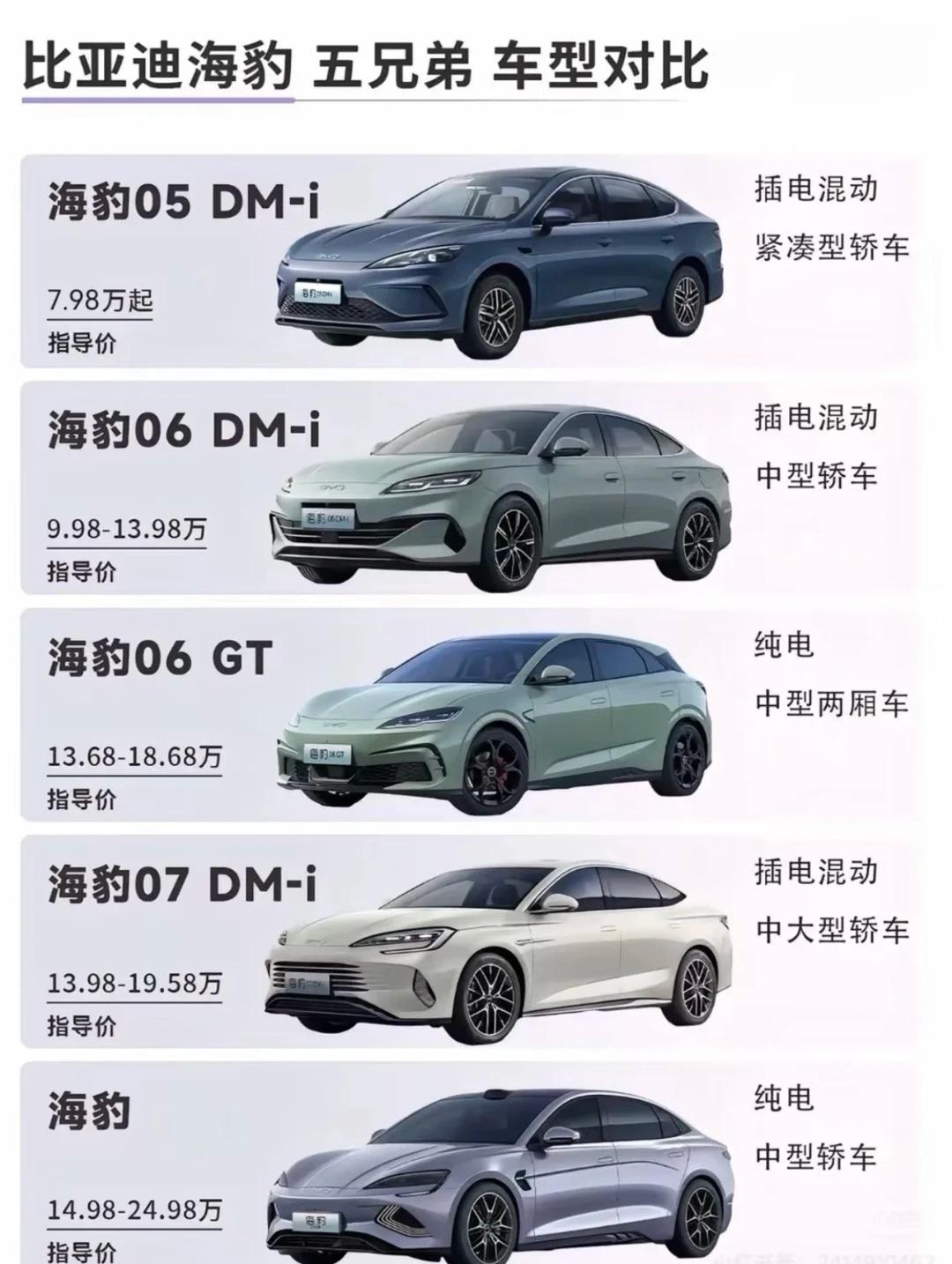 比亚迪海豹五兄弟怎么选？一文秒懂！从7.98万到24.98万，海豹系列