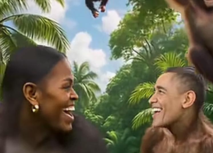 2月6日特朗普恶搞奥巴马夫妇引起公愤，把奥巴马夫妇搞成两只猴子，暗示奥巴马夫妇是