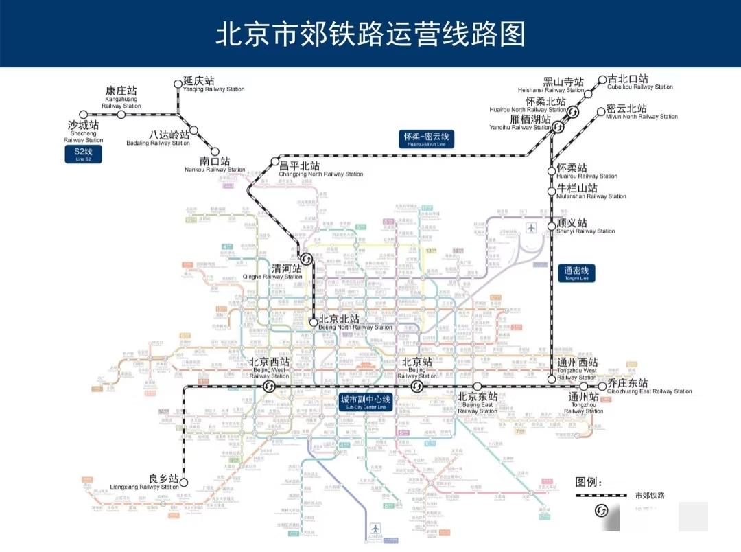 北京市郊铁路运营线路图！！！最近北京市郊铁路S2线有大变动。从2025年10月